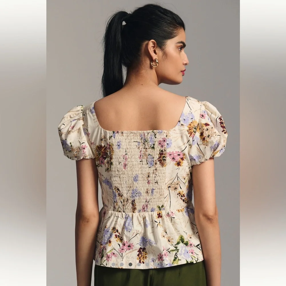 Anthropologie Puff Sleeve Peplum Top